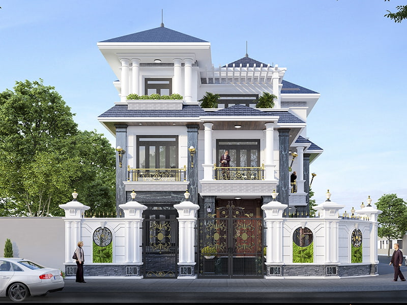 Mẫu biệt thự 3 tầng đẹp mặt tiền 10m bề thế sang trọng